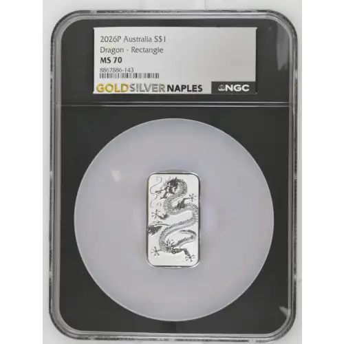 2026P - 1oz Dragon Silver Rectangle - Australia S$1 - NGC MS70 (D-2)